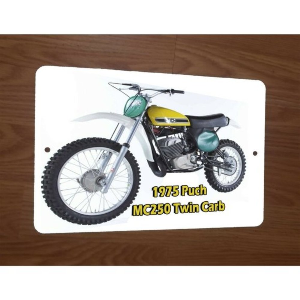 1975 Puch MC250 Twin Carb Motocross Motorcycle Dirt Bike Photo 8x12 Metal‎ Sign